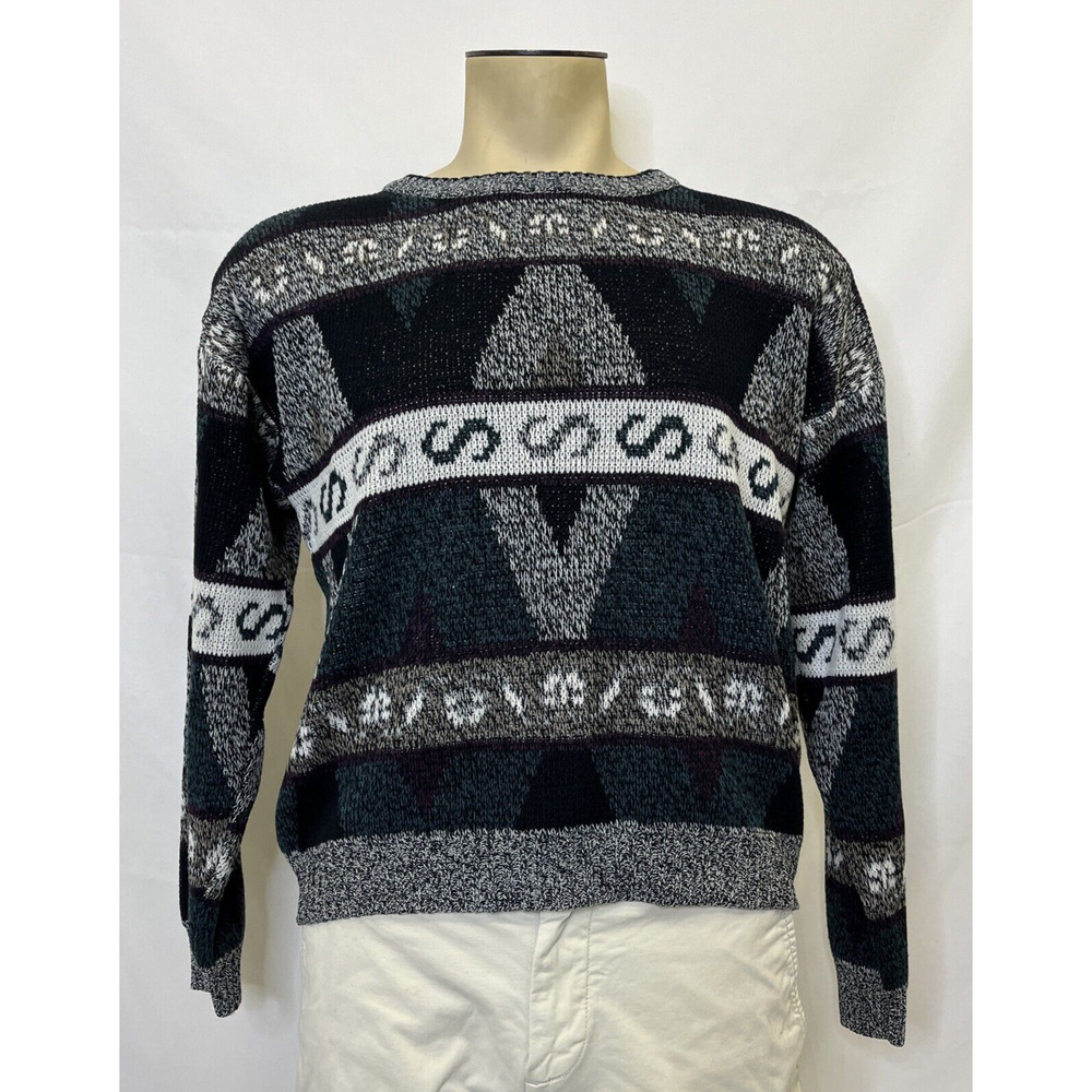 Vintage Expressions Geometric Pullover Sweater Men's Medium Crew Neck Grandpa FS